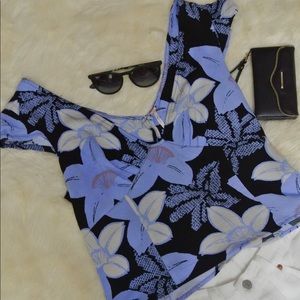 Free People Floral Low Cut Blouse
